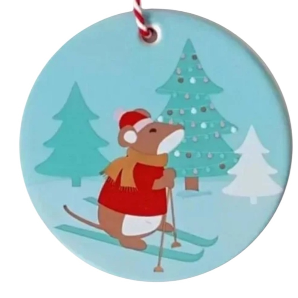 NEW! David’s Tea Mouse Skiing Holiday 2016 Ceramic Christmas Ornament Set 2